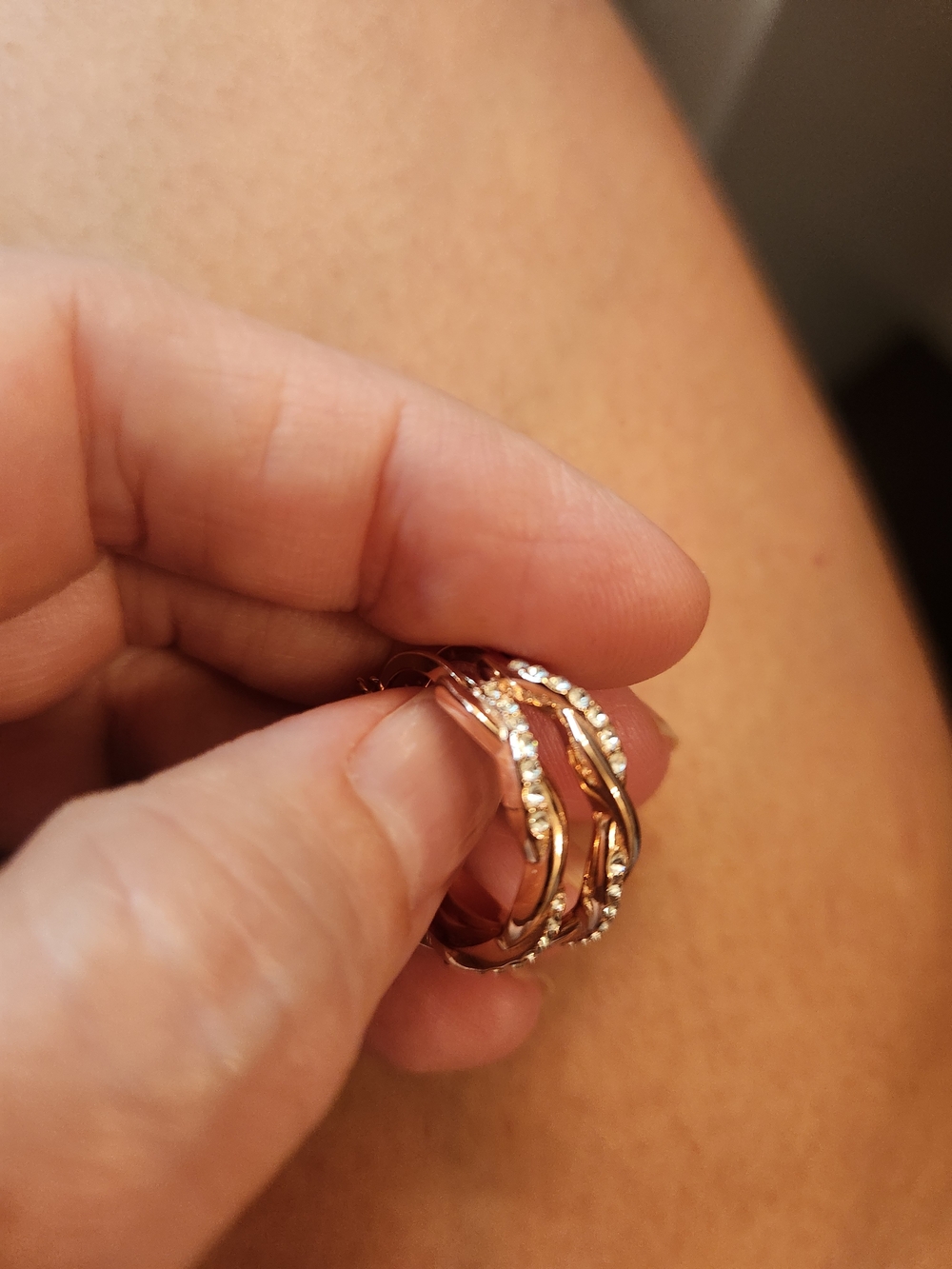Rose Gold Crystal Twist Hoop Earrings - Women Jewelry
